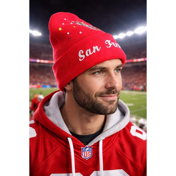 San Francisco 49ers Red Beanie design with Logo, Rhinestones‎ and pearls main image 5